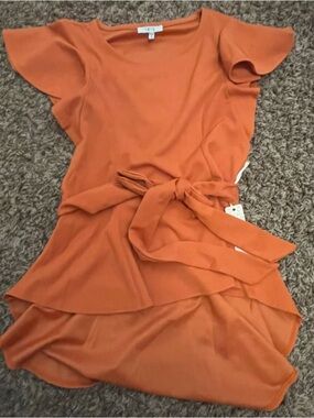 Rust Orange Ruffle Tie-Waist peplum